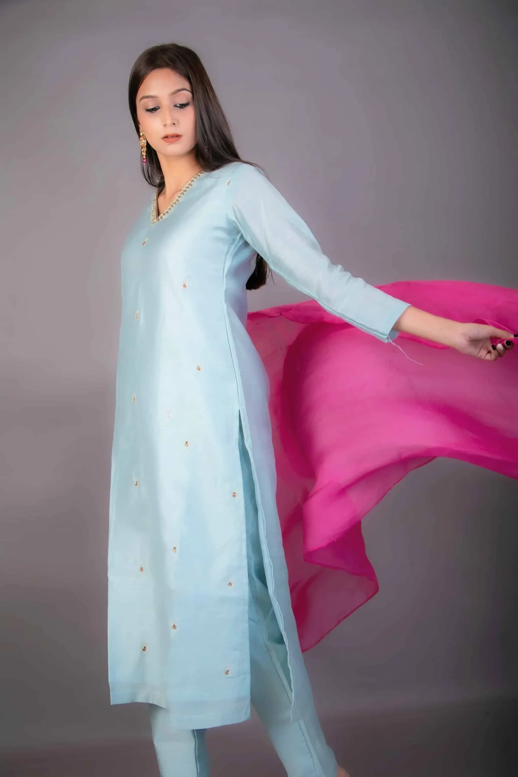 Sky Blue Embroidred Kurta Set