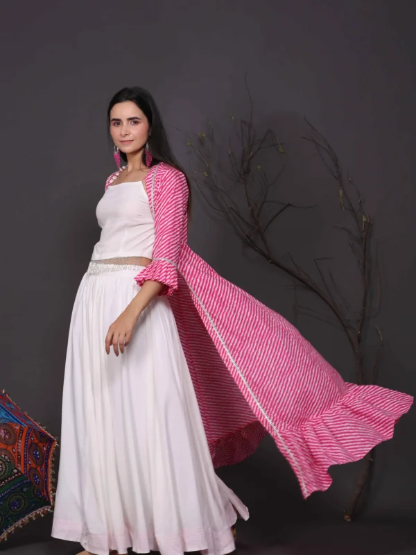 White Skirt And Top With Pink Shrug