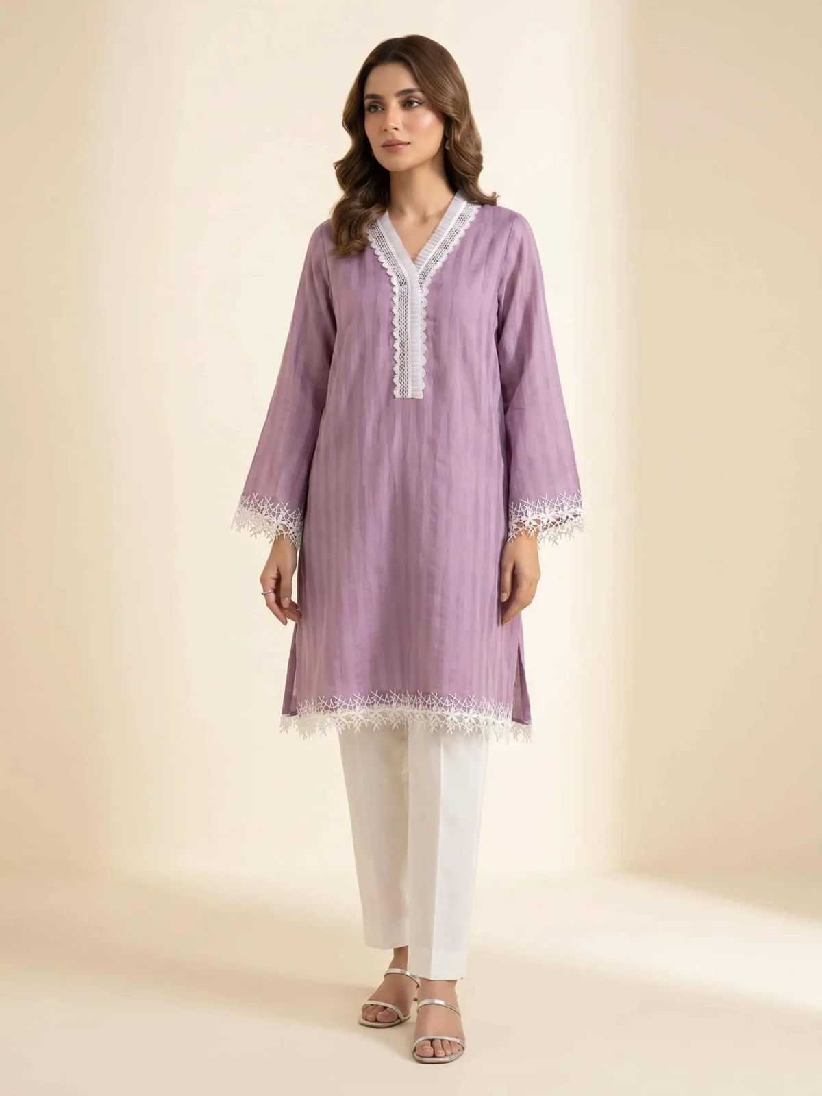 Lilac Lace Detail Kurti