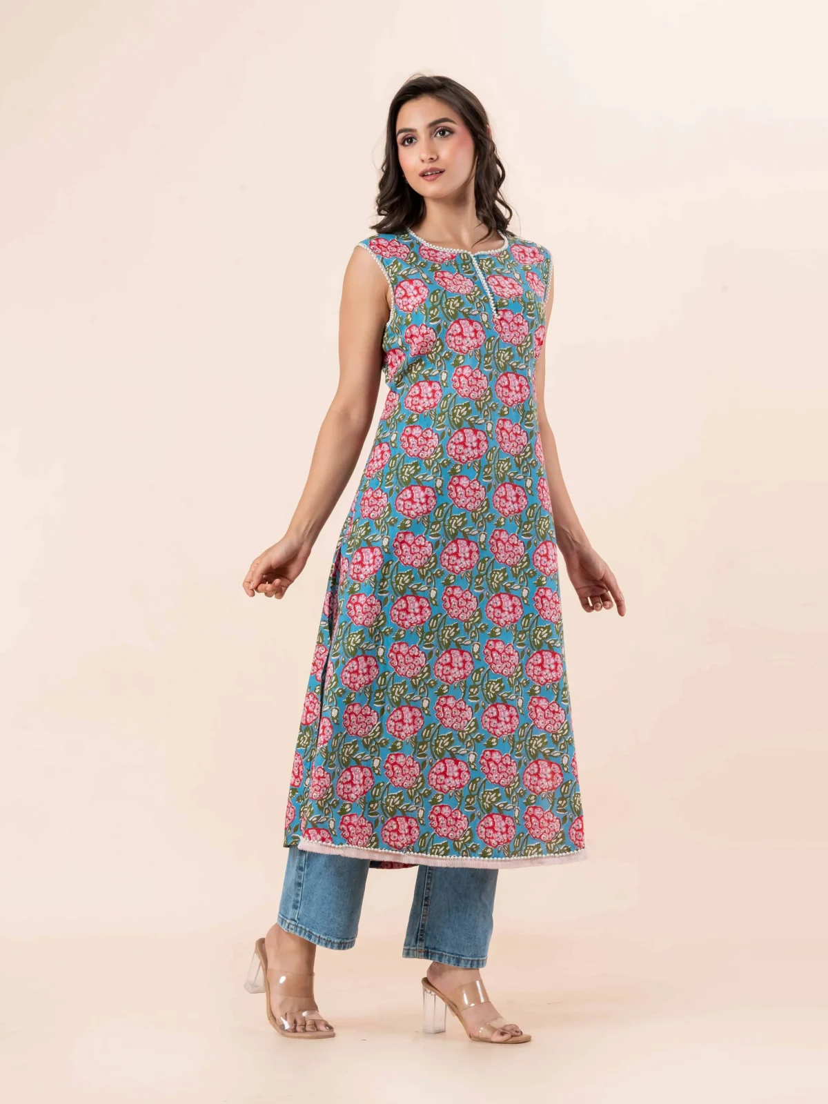 Blue Floral Long Kurta