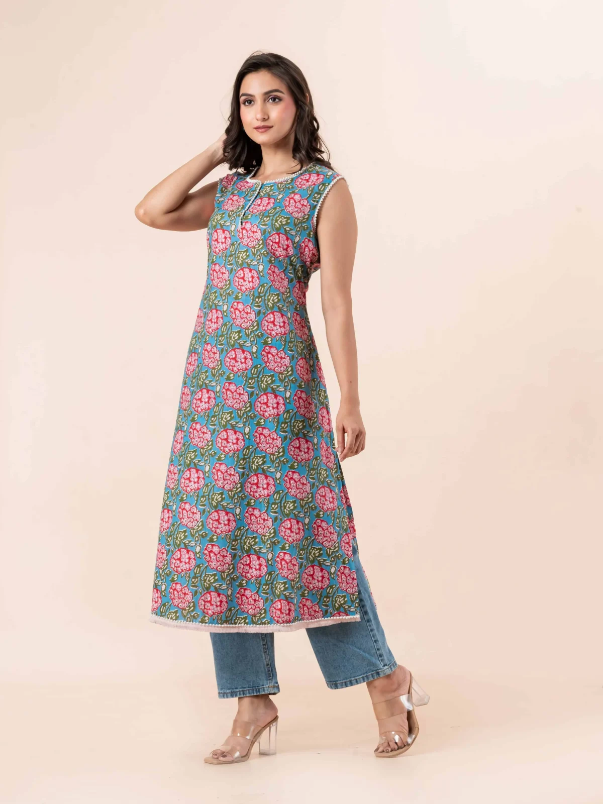 Blue Floral Long Kurta