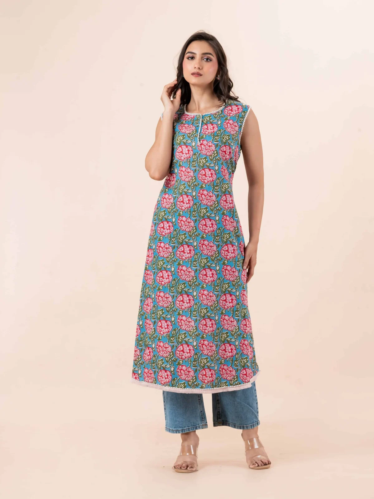 Blue Floral Long Kurta