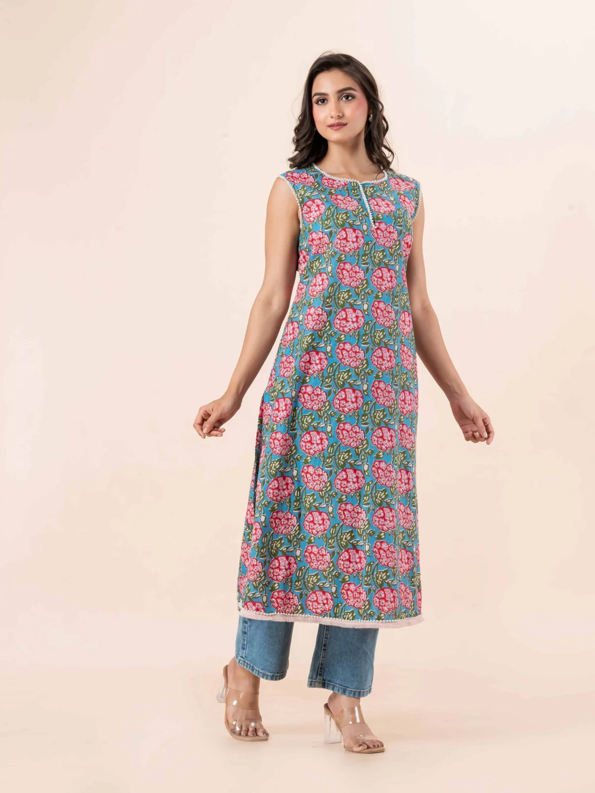 Blue Floral Long Kurta