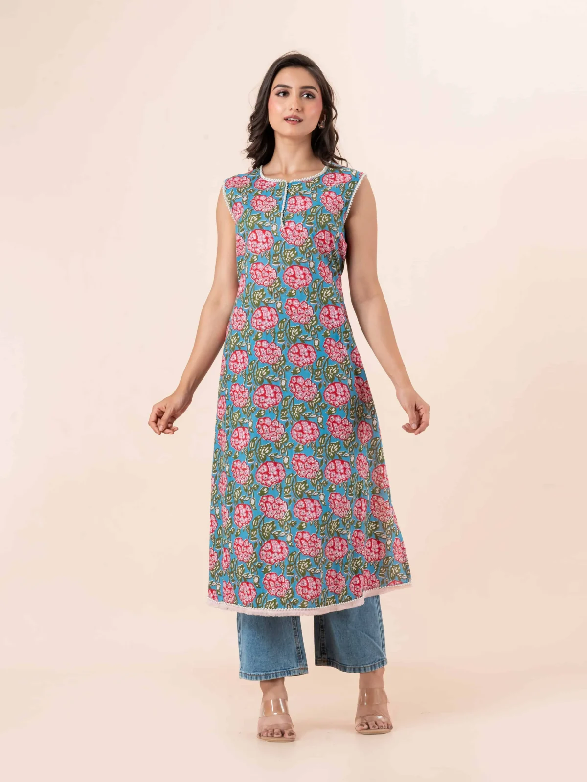 Blue Floral Long Kurta