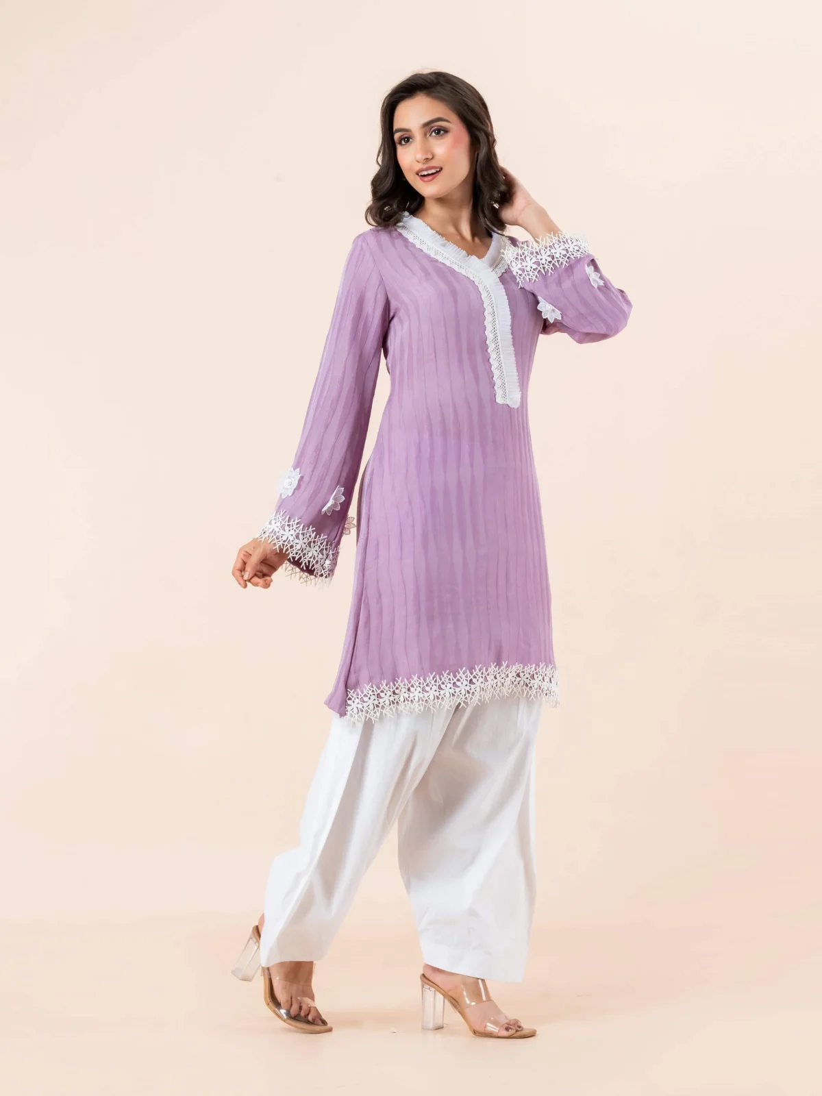 Lilac Lace Detail Kurti