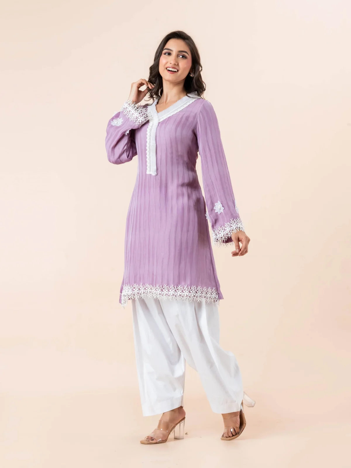 Lilac Lace Detail Kurti