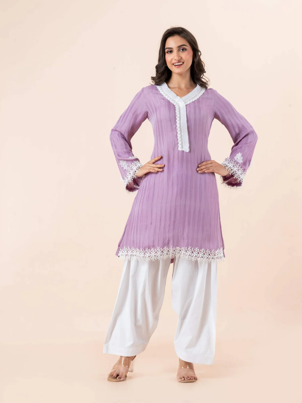 Lilac Lace Detail Kurti
