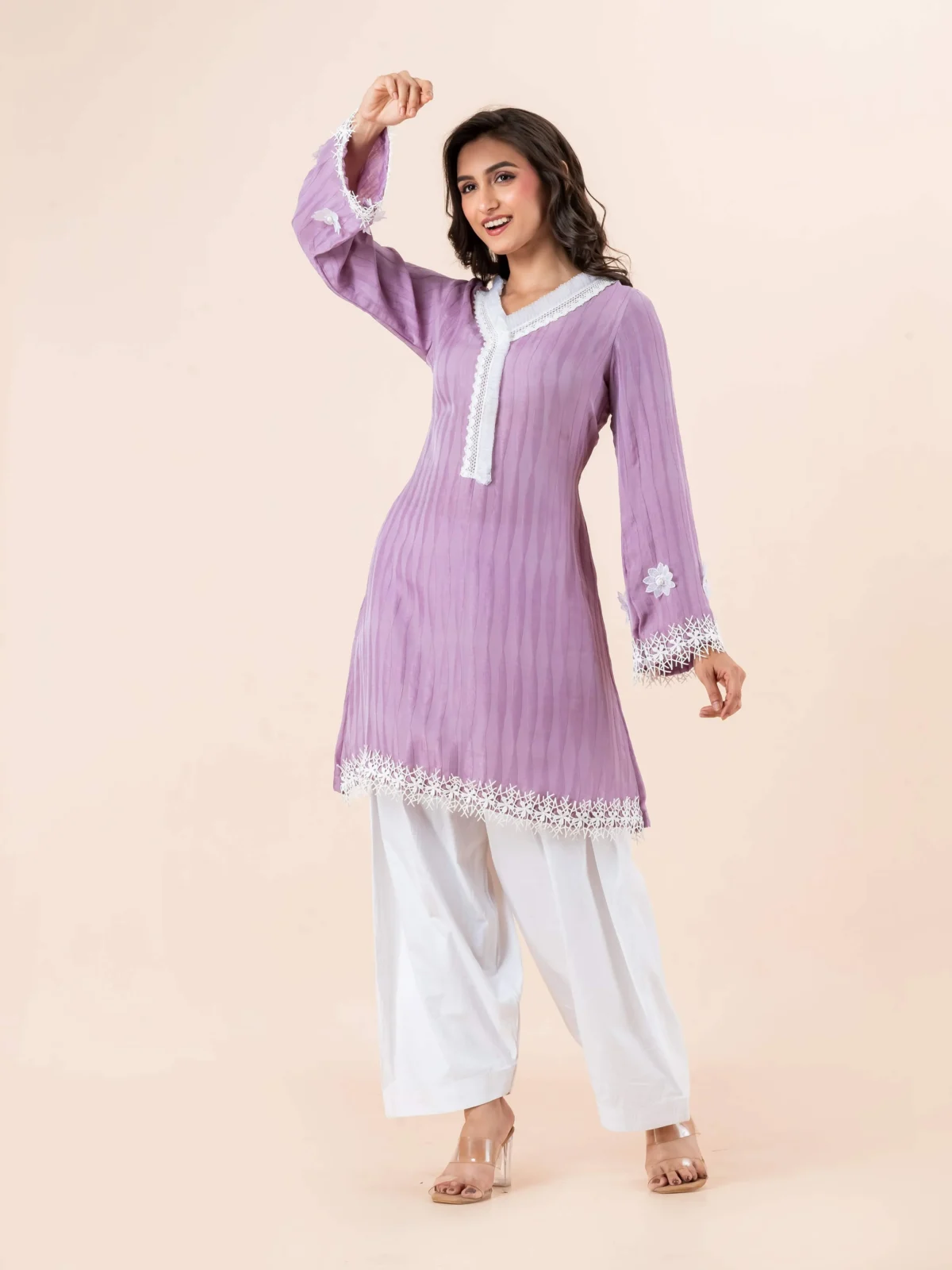 Lilac Lace Detail Kurti