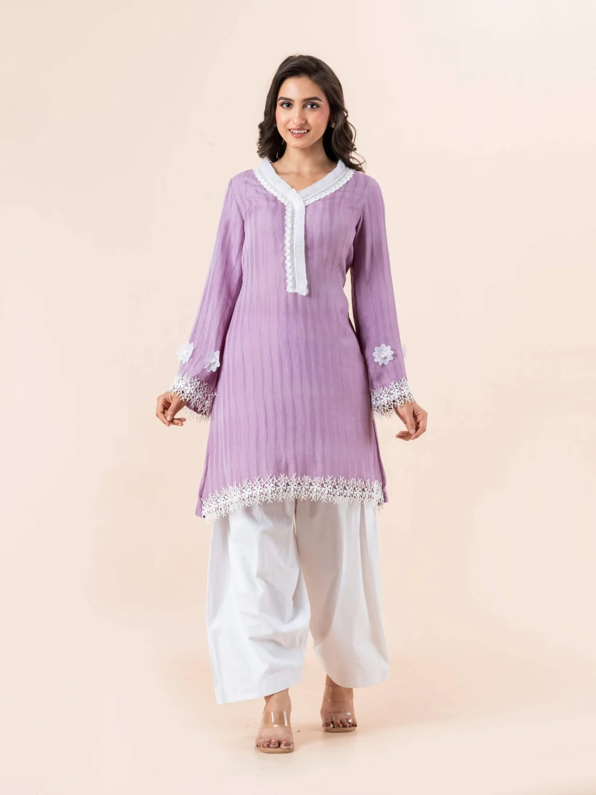 Lilac Lace Detail Kurti