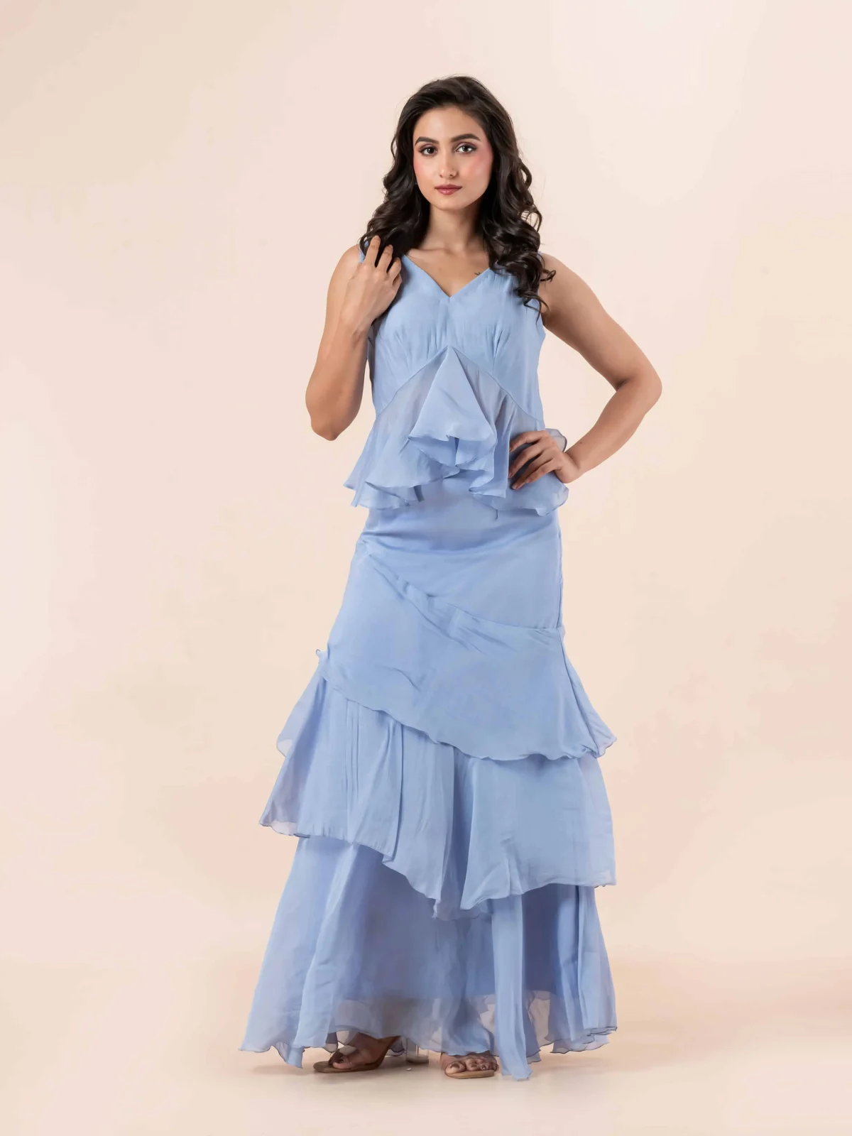 Blue Frill Skirt Set