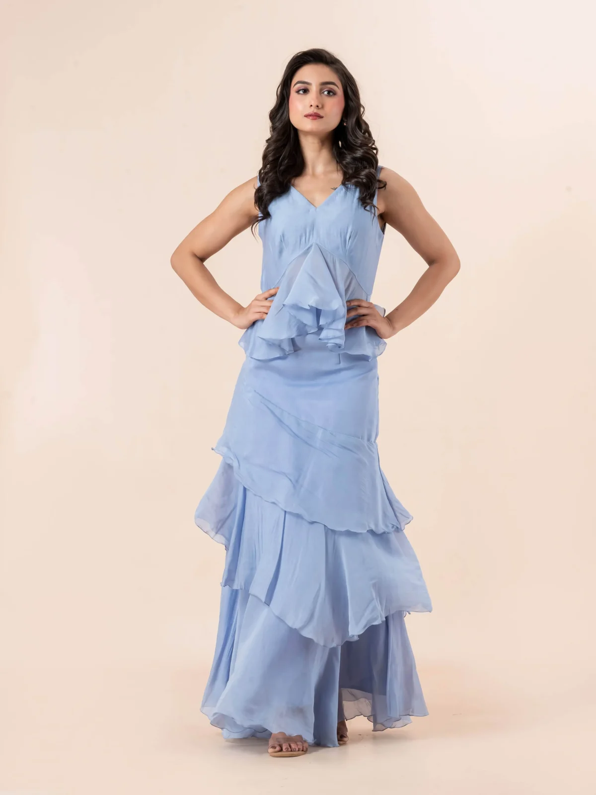 Blue Frill Skirt Set