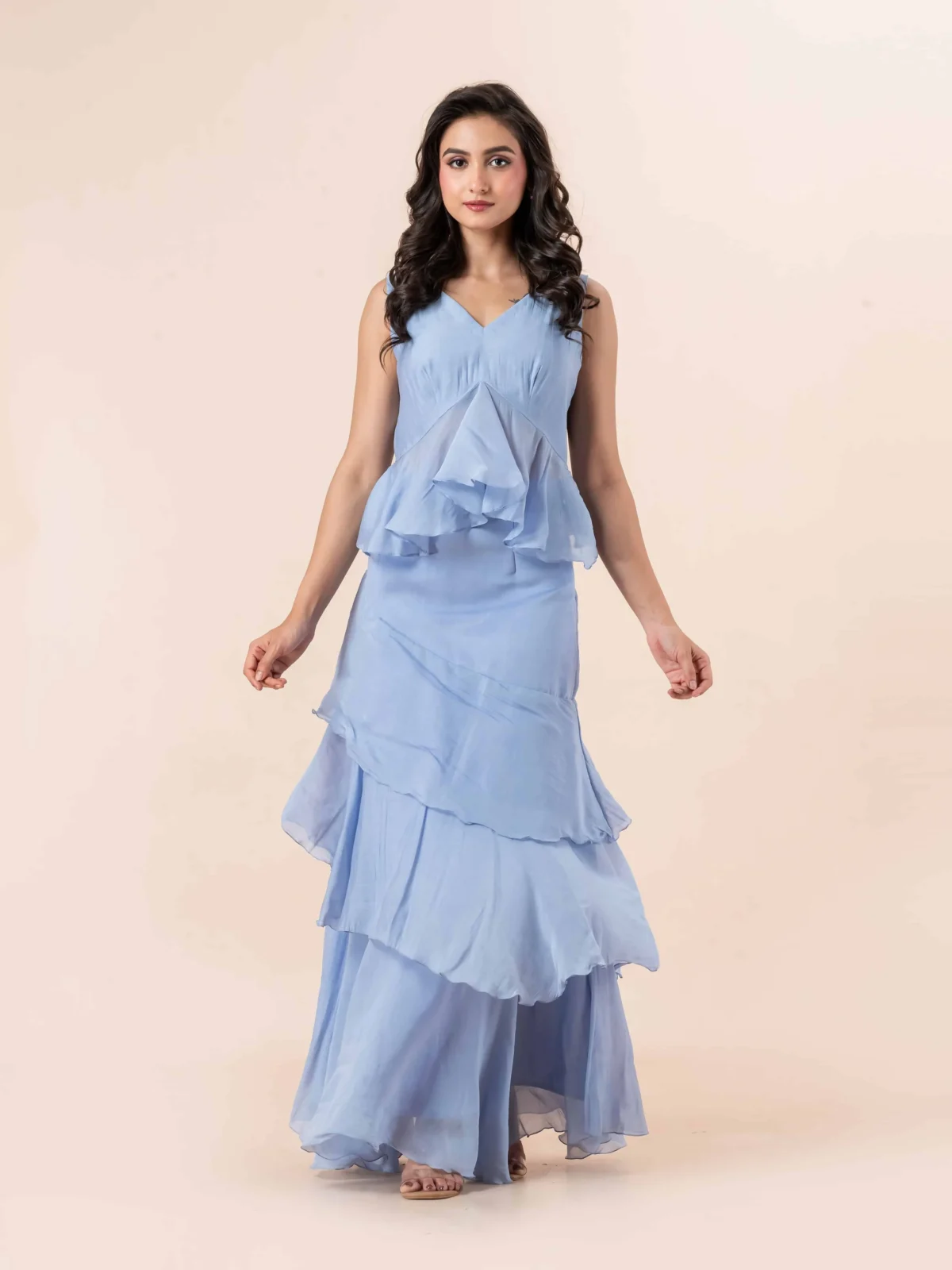 Blue Frill Skirt Set