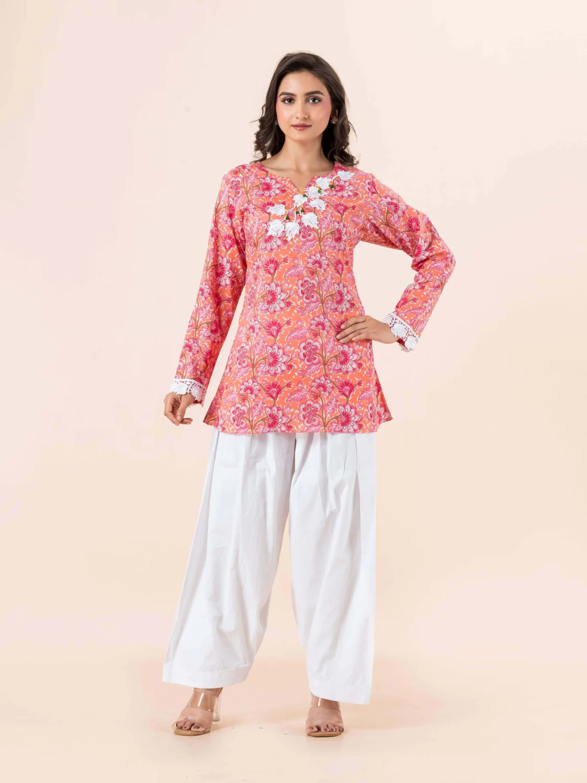 Peach Pearl Detail Short Kurti