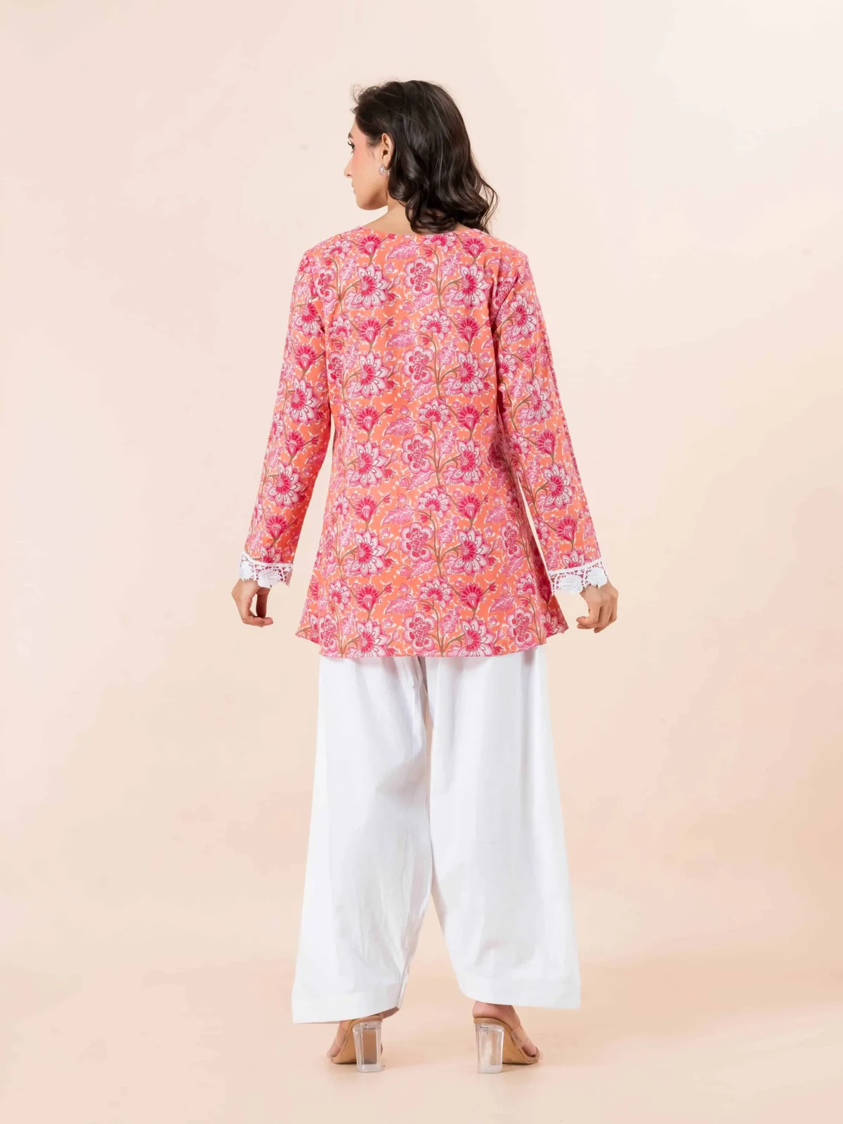 Peach Pearl Detail Short Kurti