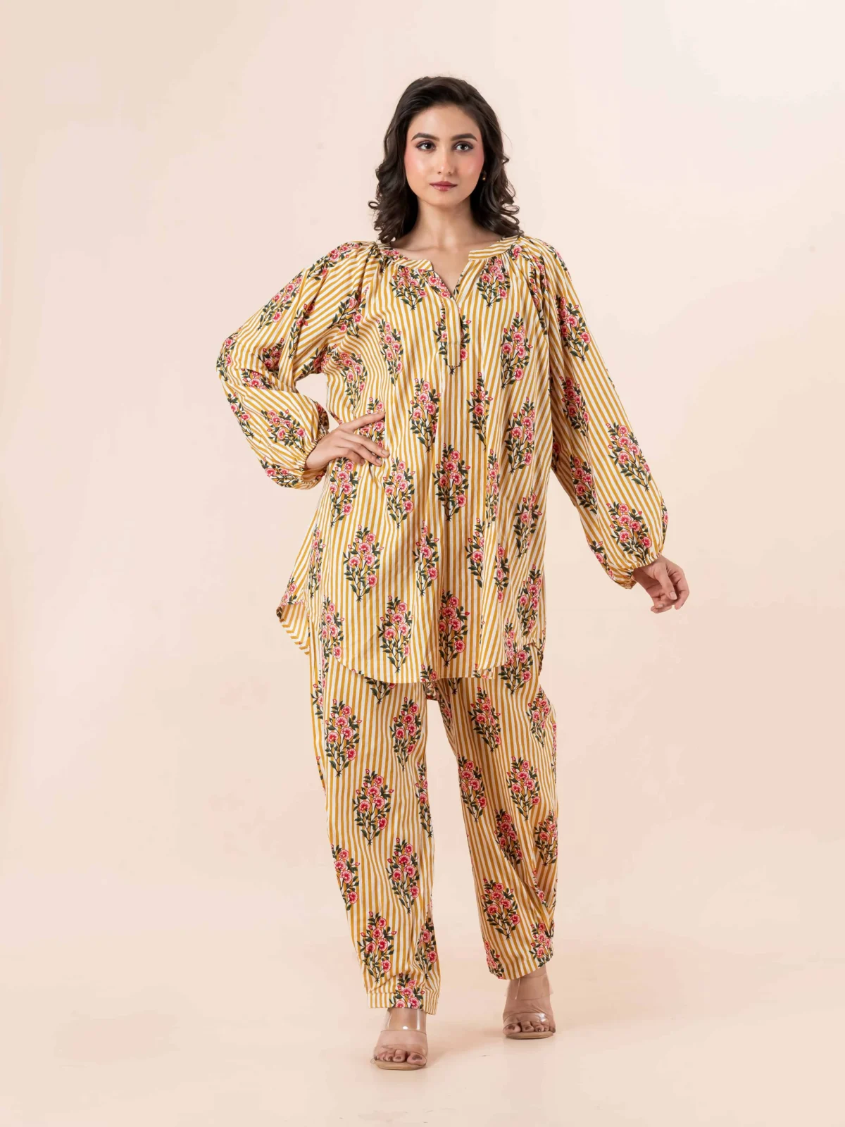 Yellow Loose Fitted Kurta Set