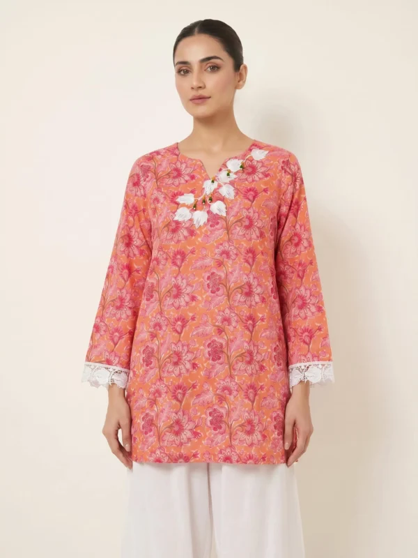 Peach Pearl Detail Short Kurti
