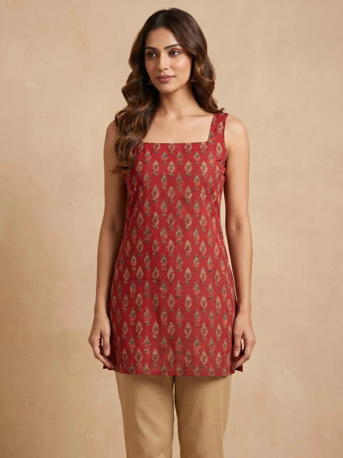 Rust Cotton Corseted Back Kurti