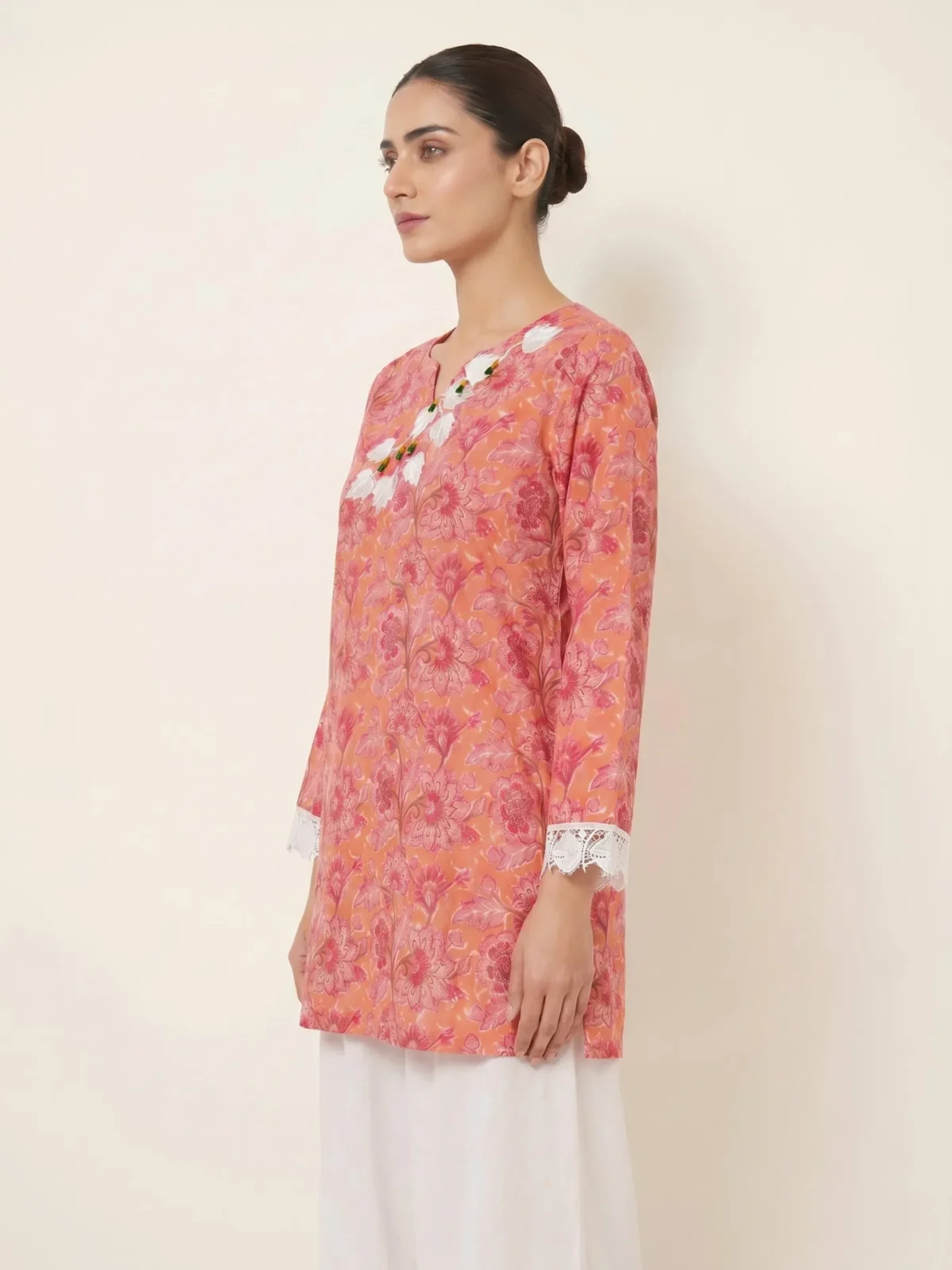 Peach Pearl Detail Short Kurti